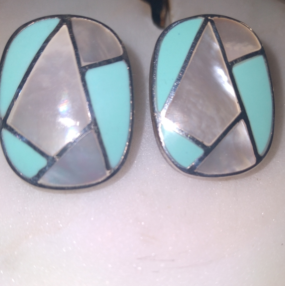 Turquoise and Mother of Pearl Inlay  Earrings